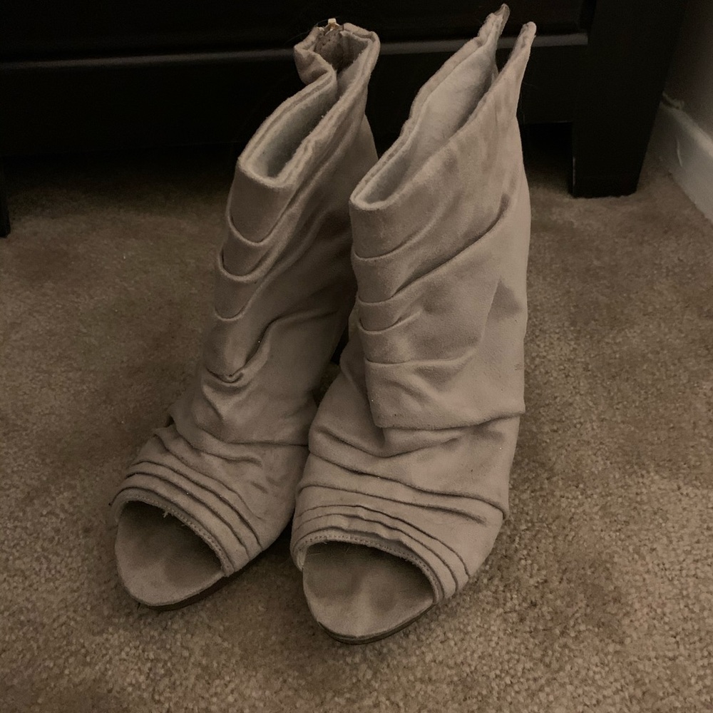 Open toe suede heels
